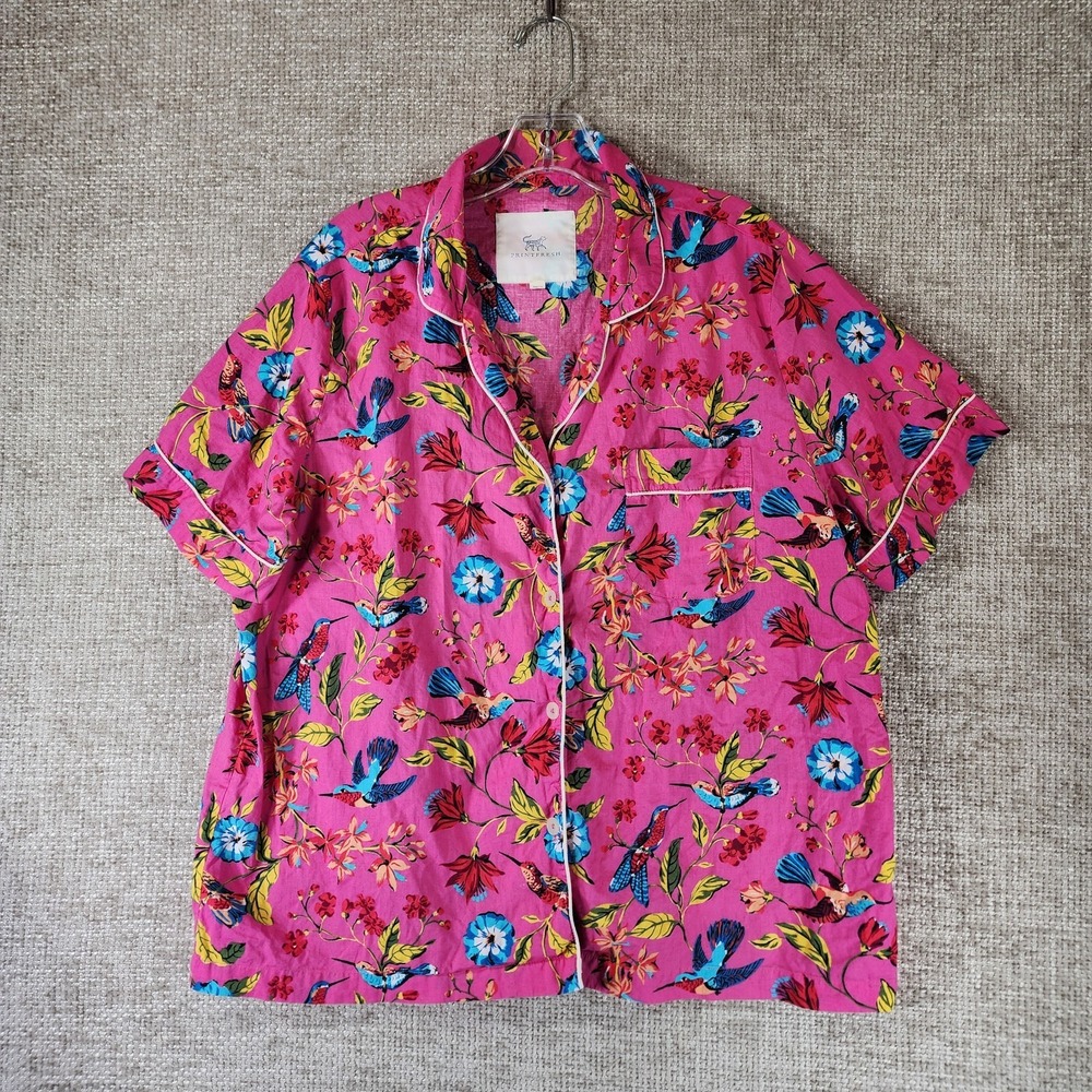 Print Fresh Anthropologie Hummingbird Pajama Top Womens L Pink Short Sleeve